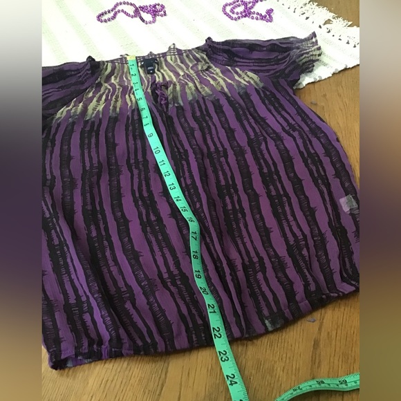 Gap, Sheer, short sleeved blouse, women’s XS, purple, yellow, black. - Picture 3 of 6